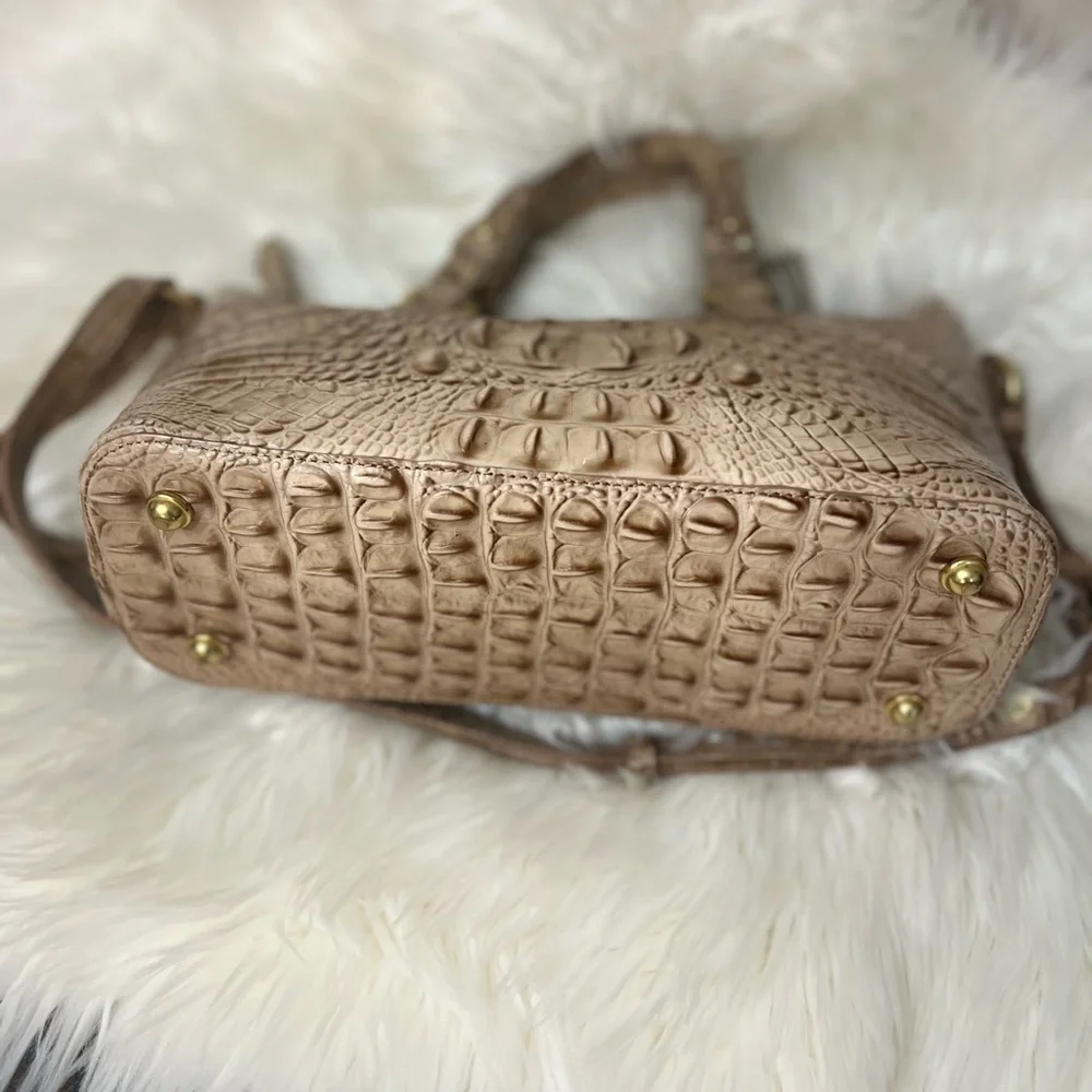 Brahmin Crocodile-Embossed Cream Satchel